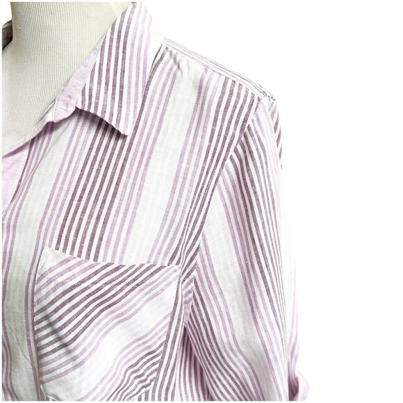 Chico’s Striped Non Iron Fresh Chic 100% Linen Button Down Size 3/XL Purple - Picture 6 of 8
